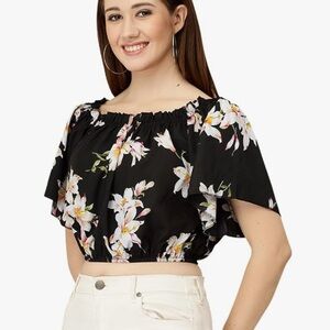 Band of Gypsies Black Floral Off-Shoulder Crop Top (M) NWT